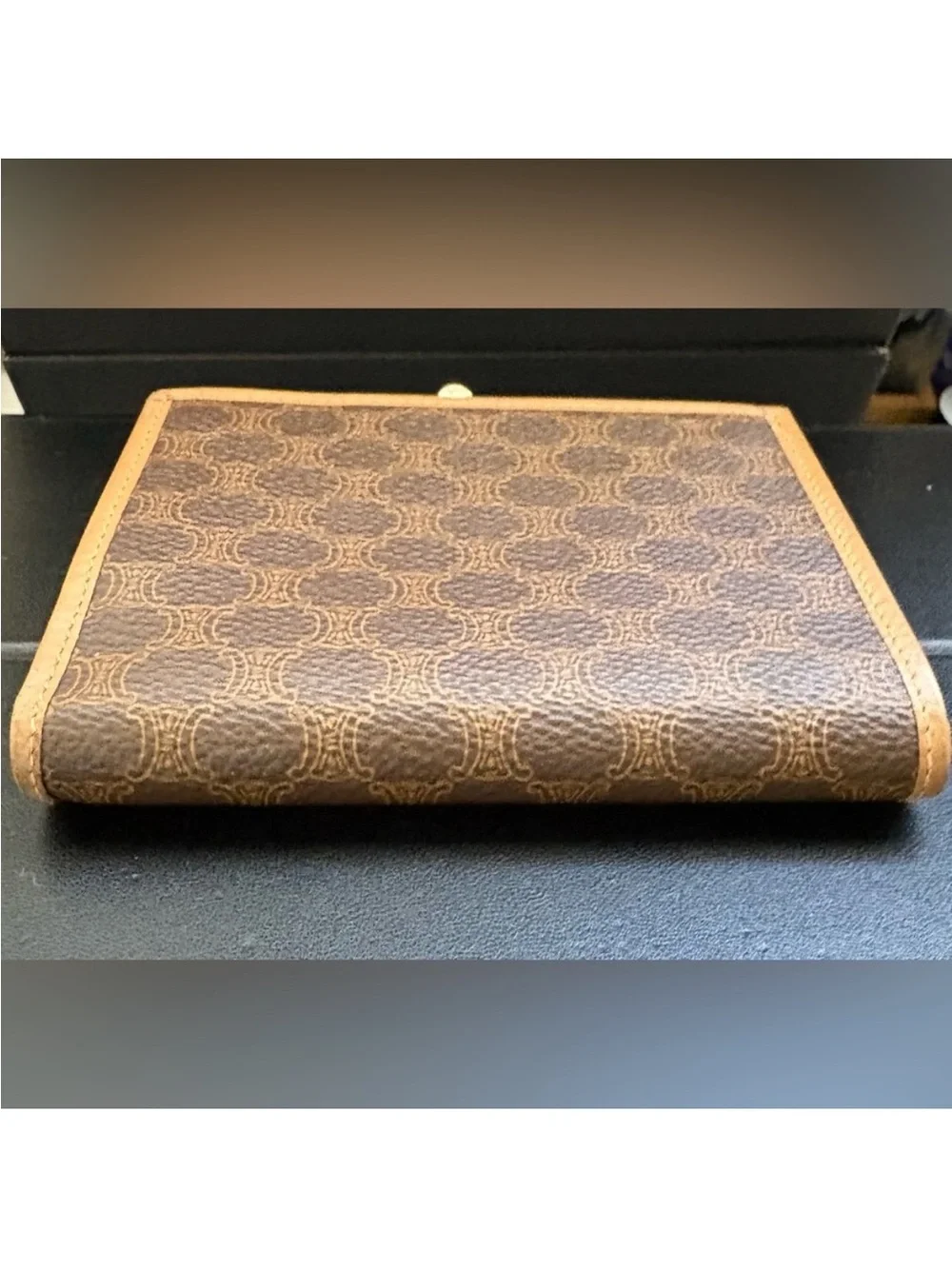 Beautiful Preloved Celine Brown and Tan Signature Kiss Lock Wallet!